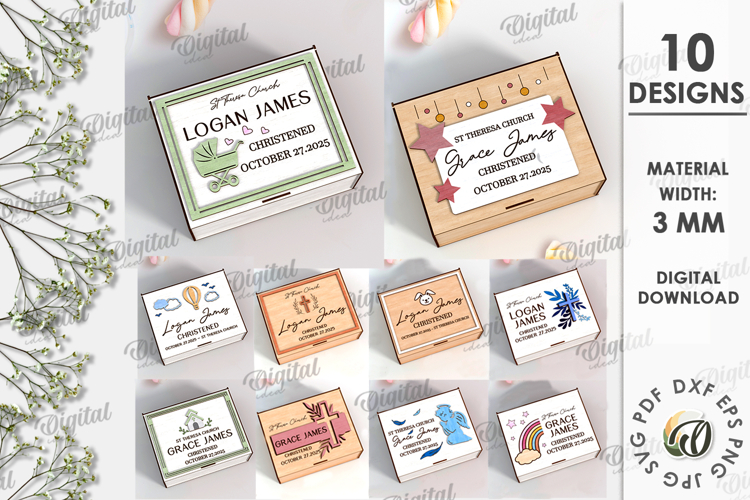 Christening Keepsake Bundle Laser Cut. Wooden Memory Box SVG