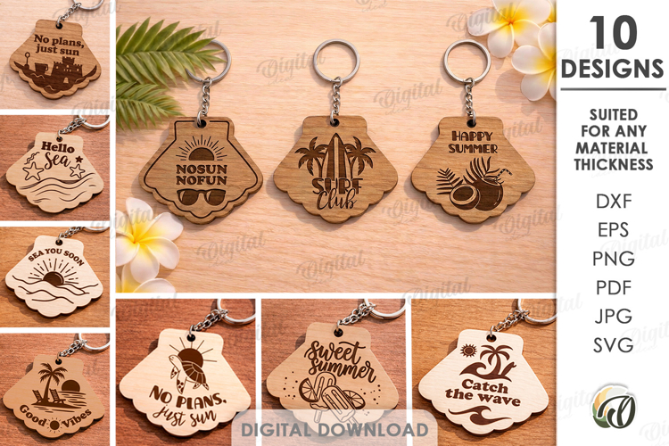 Summer Keychains Bundle Laser Cut. Summer Keyring SVG