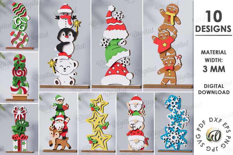 Triple Christmas Stands Bundle Lasercut. Christmas Decor SVG