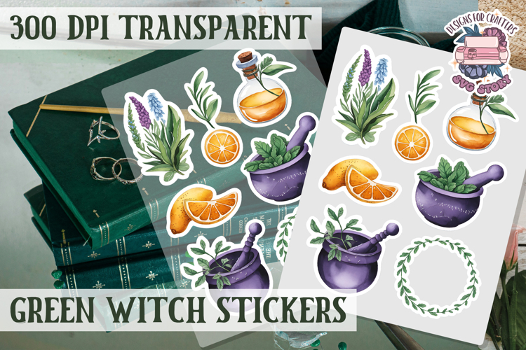 Green Witch sticker sheet Magic Scrapbook PNG Herbs Spells