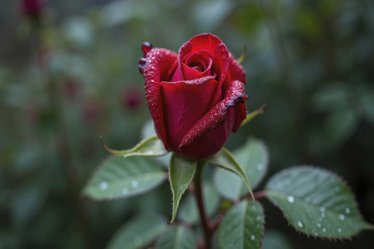 Red Rose Bud with Water Droplets Background Wallpaper
