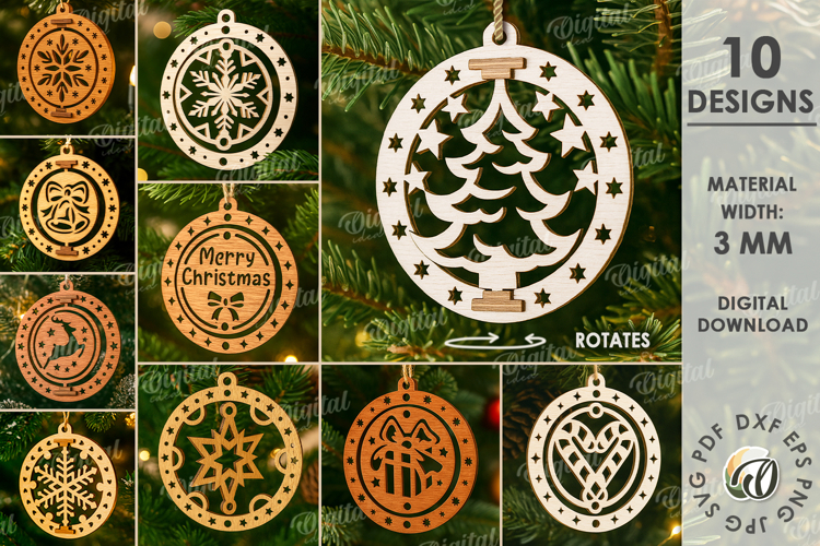 3D Christmas Ornaments Bundle Laser Cut. Christmas Decor SVG