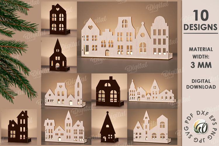House Candle Holders Bunde Laser Cut. Home decor SVG