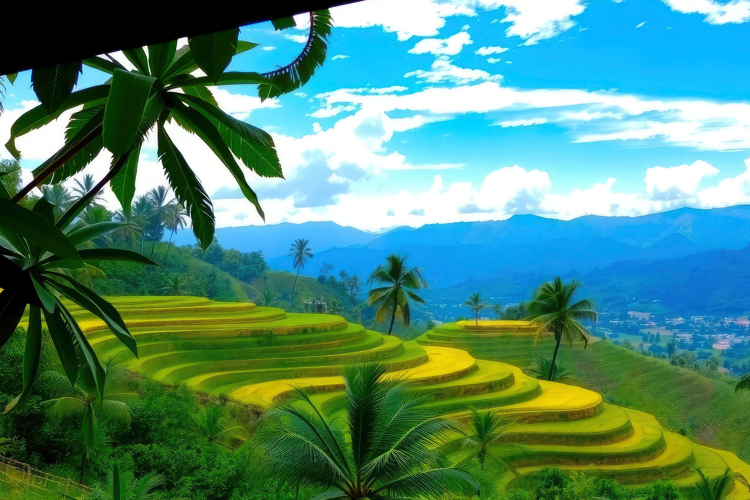 Beautiful View Of Terraces Rice Field Background