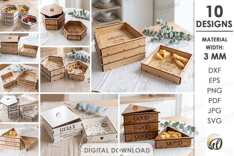 3D Stackable Boxes Bundle Laser Cut. Storage Box SVG example image 1