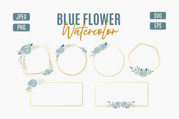 Blue Flower Watercolor Frame Bundle