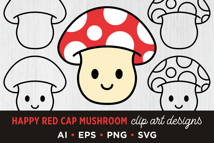 Happy Toadstool Mushroom Clip Art Set