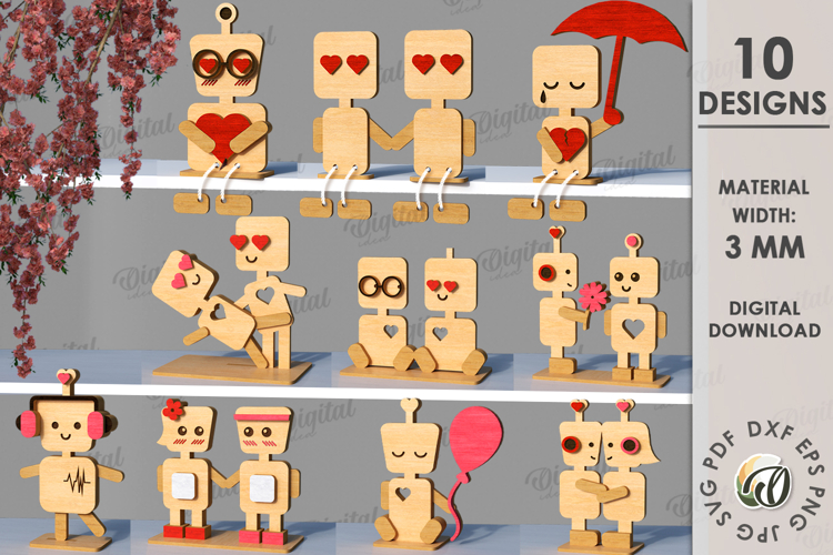Valentine’s Day Figurines Bundle Laser Cut. Stand Decor SVG