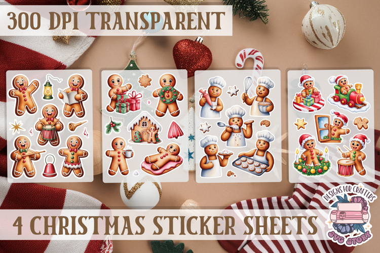 Christmas Gingerbread mans Watercolor Sticker Sheet Winter