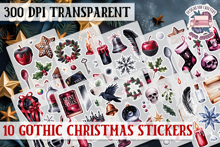 Gothic Christmas Watercolor Sticker Sheet Winter Scary PNG