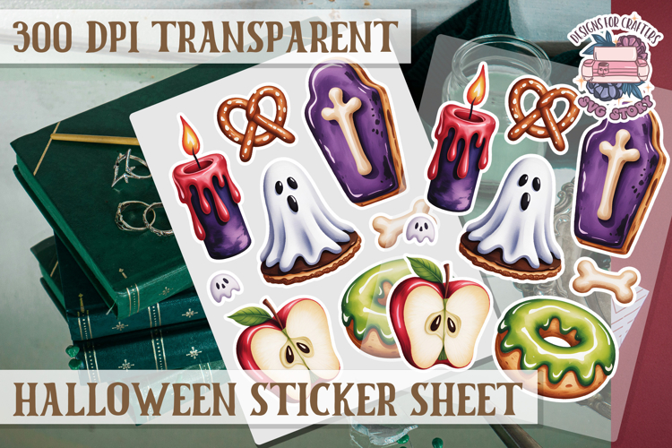 Halloween sticker sheet Creepy Scrapbook PNG Funny Skulls example image 1