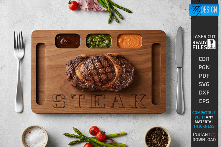 Steak Board Laser Cut | Serving Tray | BBQ Platter | Kitchen