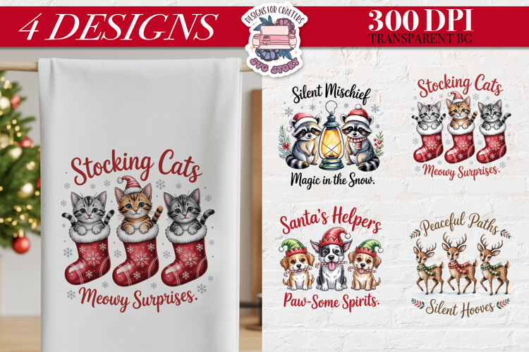 Christmas Cute Animals Clipart PNG Sublimation 4 Design