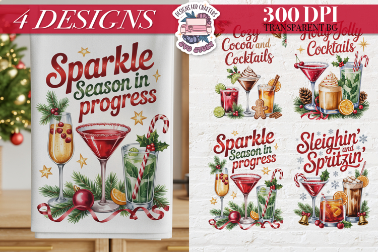Christmas Cocktail Towels Clipart Sublimation 4 PNG