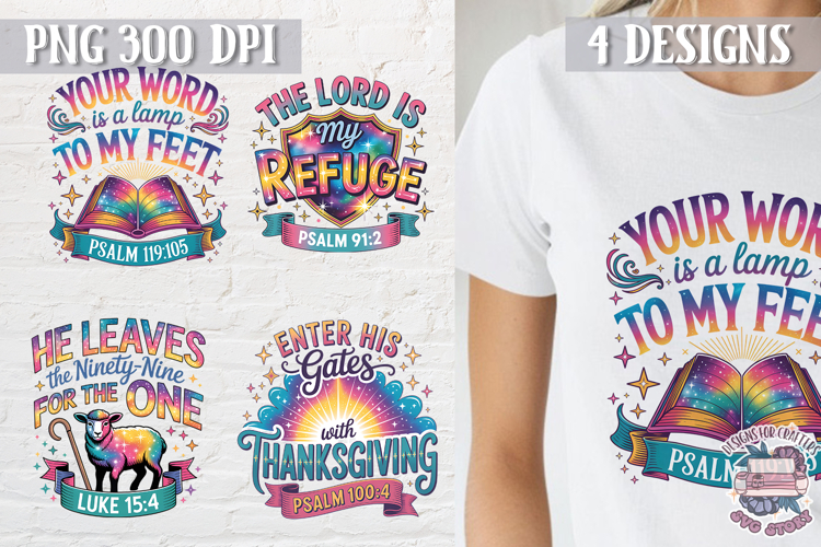 Bible Quote Colorful Clipart PNG Sublimation 4 Designs