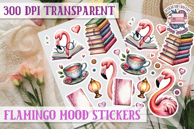 Flamingo Mood sticker sheet Pink Love Bird PNG Glamour
