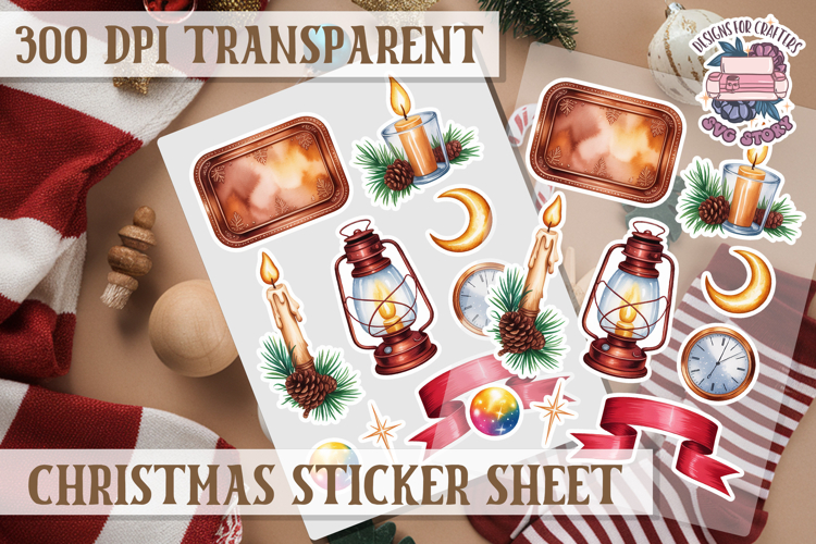 Christmas Watercolor Sticker Sheet Winter Cute Holiday PNG