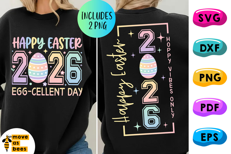 Happy Easter 2026 PNG, Egg-cellent Day, Hoppy Vibes Only