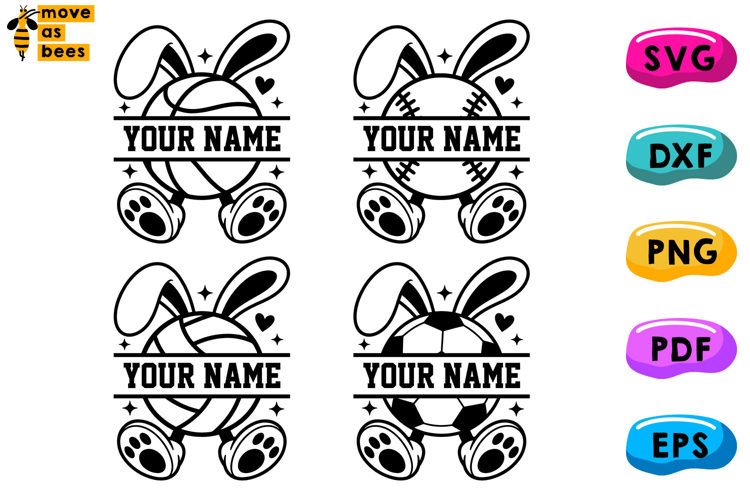 Easter Sports Ball with Bunny Ears, Feet Svg, Png