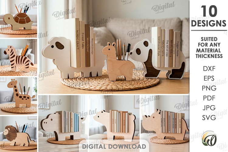 3D Animal holders Bundle Lasercut. Stand SVG. Desk organizer