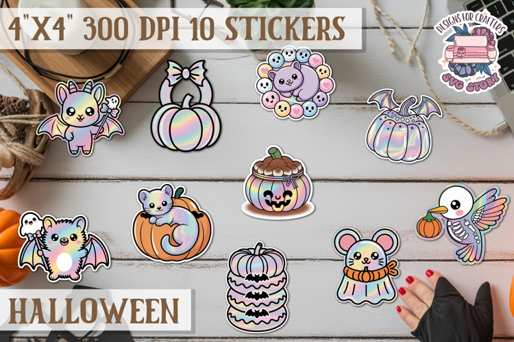 Halloween sticker Kawaii PNG pastel holographic foil