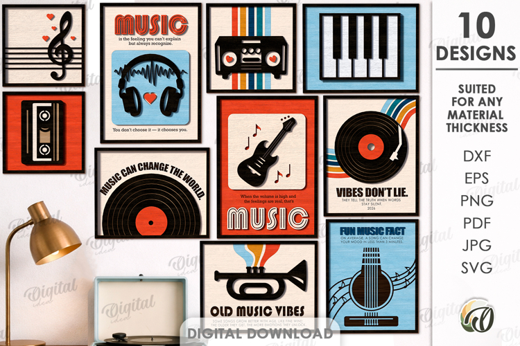 Music Art Decors Bundle Laser Cut. Wall Decor SVG