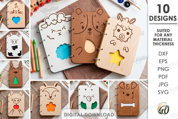 3D Cute Notebook Covers Bundle Laser Cut. Journal Cover SVG