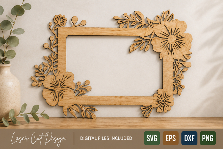 Floral Picture Frame Laser Cut File SVG