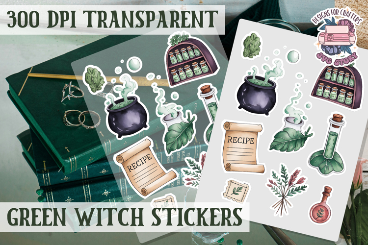 Green Witch sticker sheet Magic Scrapbook PNG Herbs Spells