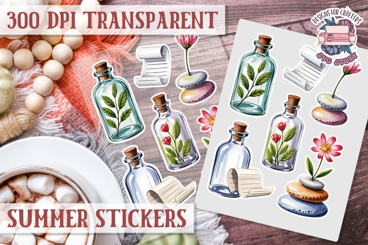Summer Vibes sticker sheet Beach Scrapbook PNG Flowers