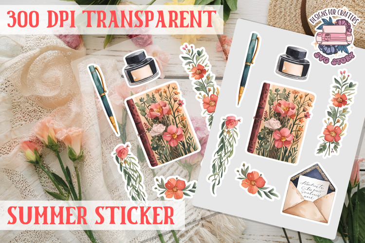 Summer sticker Cute flowers Love Picnic Beach Spring example image 1