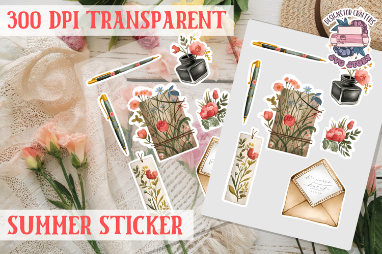 Summer sticker Cute flowers Love Picnic Beach Spring example image 1