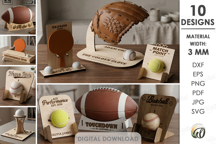 3D Sports Trophy Displays Bundle Lasercut. Display Stand SVG