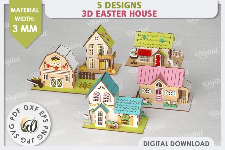 Wooden Easter Houses LaserCut Bundle. 3D Easter Houses SVG