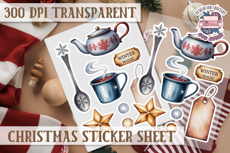 Christmas Watercolor Sticker Sheet Winter Cute Holiday PNG