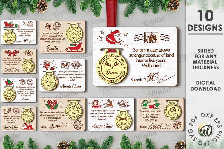Christmas Medals with Greeting Cards Bundle Laser Cut