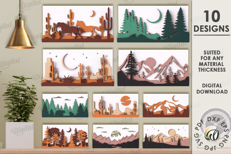 Nature wall decors Bundle Laser Cut. Wall Decor SVG