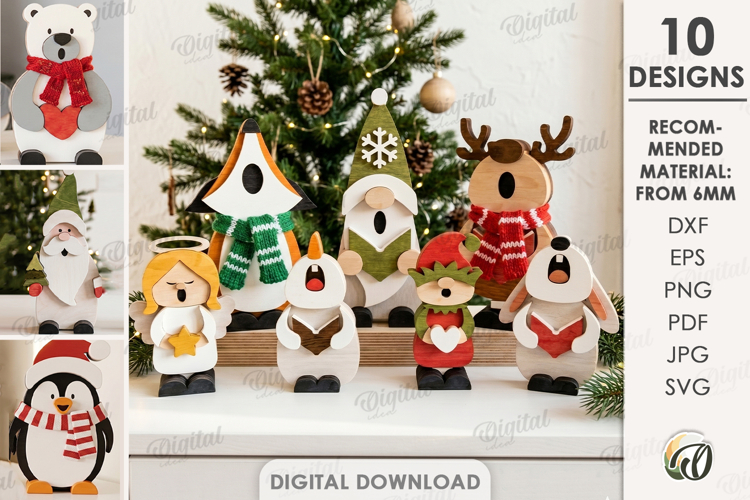 Christmas Singing Characters Bundle Laser Cut. Christmas SVG