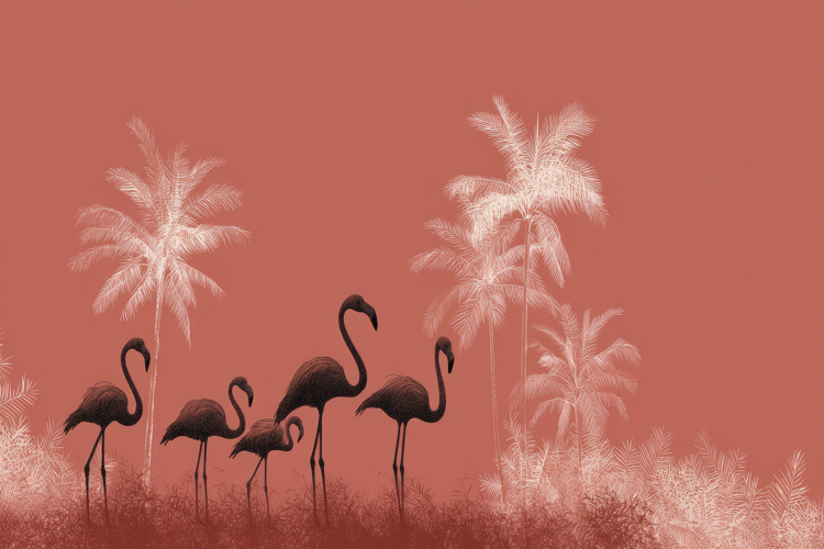 Flamingos With Tress Background