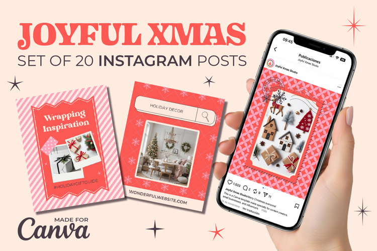Joyful Xmas Set of 20 Instagram Post Templates for Canva