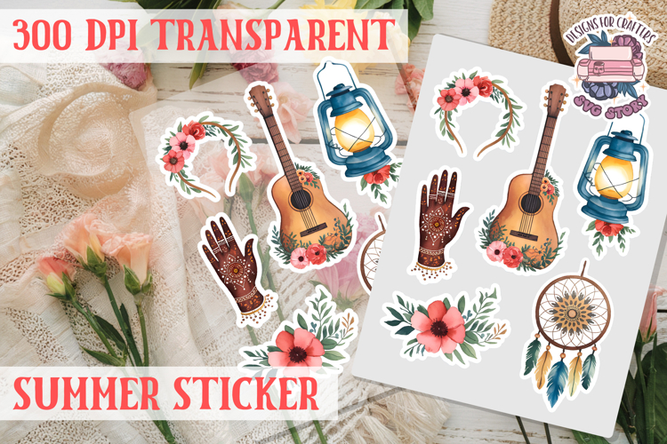 Summer sticker Cute flowers Love Picnic Beach Spring example image 1