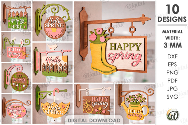 3D Spring Wall Hangers Bundle Laser Cut. Spring Sign SVG