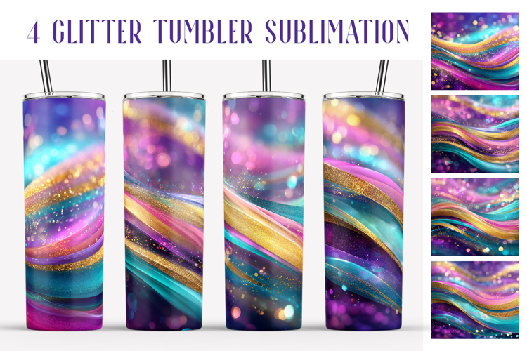 Glitter Tumbler Sublimation. Pink Blue Gold Waves Tumbler