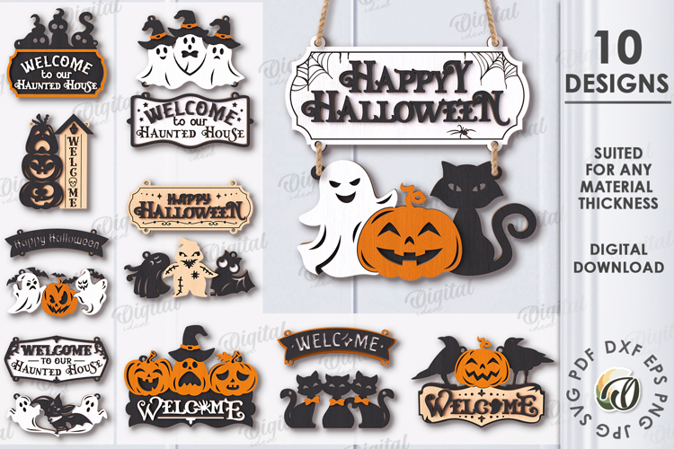 Halloween Hanging Door Signs Bundle Laser Cut. Halloween SVG