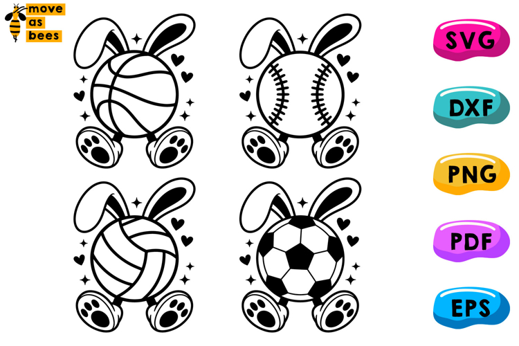 Easter Sports Ball with Bunny Ears   Feet Svg, Png, Easter
