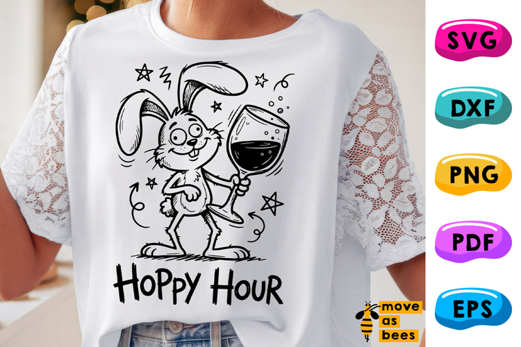 Hoppy Hour Svg, Png, Mad Rabbit & Wine Glass, Adults Easter