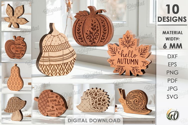 3D Fall Stands Bundle Laser Cut. Standing Home Decor SVG