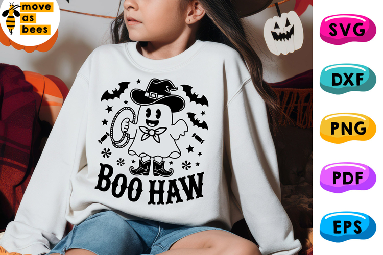 Boo Haw Svg, Png,Cowboy Ghost in Witch Hat,Western Halloween