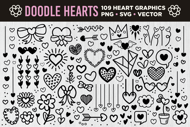 Cartoon Doodle Heart Clip Art Set