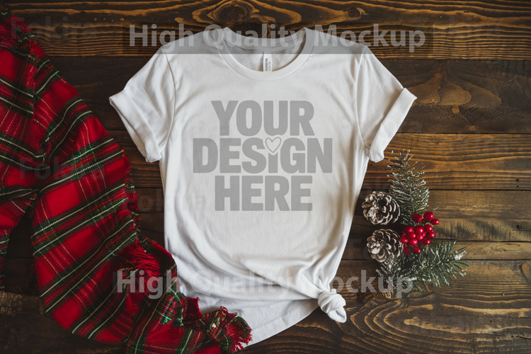Christmas White T-shirt mockup - Christmas Background